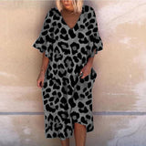 Leopard Print V-Neck Ruffle Sleeve Dress