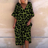 Leopard Print V-Neck Ruffle Sleeve Dress