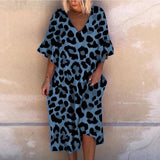 Leopard Print V-Neck Ruffle Sleeve Dress