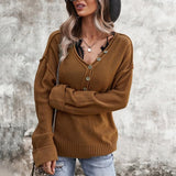 V-neck Buttons Long Sleeves Sweater