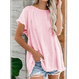 Loose Crew Neck Fringed Short Sleeves