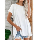 Loose Crew Neck Fringed Short Sleeves