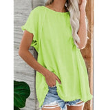 Loose Crew Neck Fringed Short Sleeves