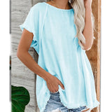 Loose Crew Neck Fringed Short Sleeves