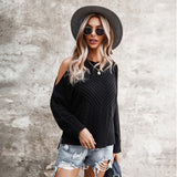 Off The Shoulder Solid Pullover Sweaters
