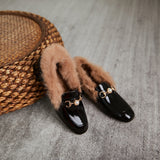 Pearl Leather Plush Loafers