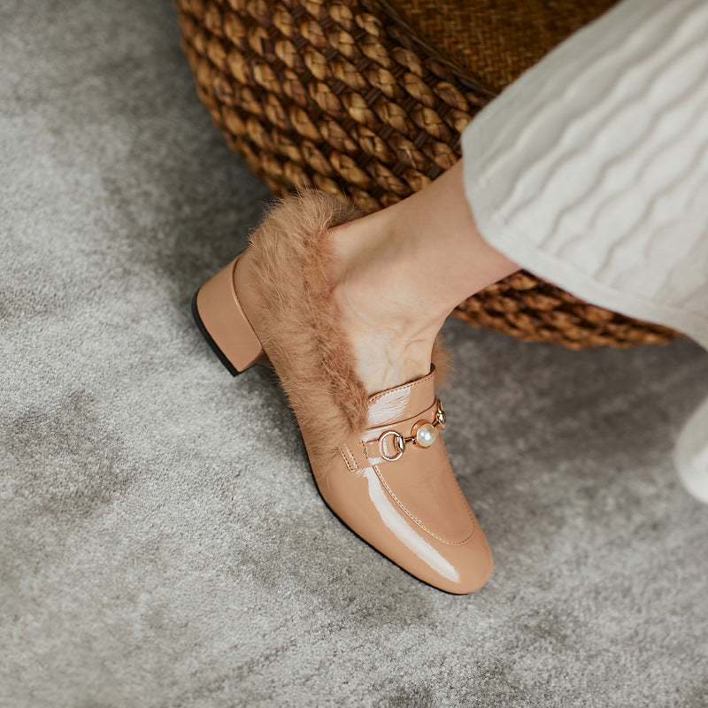 Pearl Leather Plush Loafers