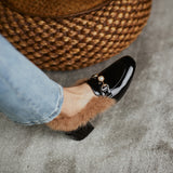 Pearl Leather Plush Loafers