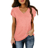 Women's Petal Sleeve Casual T-shirts - Pink