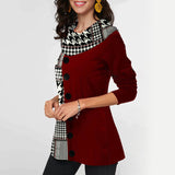 Plaid Print Long Sleeve Round Neck Top