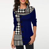 Plaid Print Long Sleeve Round Neck Top