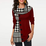 Plaid Print Long Sleeve Round Neck Top