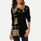 Plaid Print Long Sleeve Round Neck Top