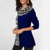 Plaid Print Long Sleeve Round Neck Top