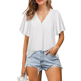 Pleated Loose V-neck Chiffon Shirt