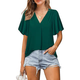 Pleated Loose V-neck Chiffon Shirt