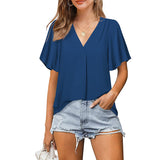 Pleated Loose V-neck Chiffon Shirt