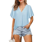 Pleated Loose V-neck Chiffon Shirt
