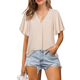 Pleated Loose V-neck Chiffon Shirt