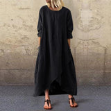 Pocket Round Neck Casual Shift Dress