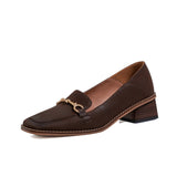 Square-heel Leather Loafers