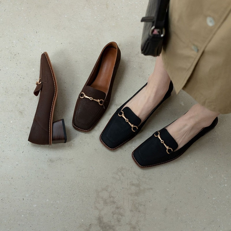 Square-heel Leather Loafers