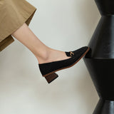 Square-heel Leather Loafers