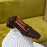Square-heel Leather Loafers