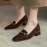 Square-heel Leather Loafers