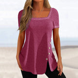 Printed Button Slit Short Sleeve Top T-Shirt
