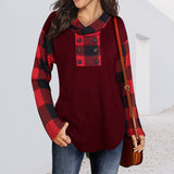 Printed Plaid Long Sleeve Hooded Sweatshirt