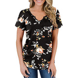 Printed V-Neck Loose T-Shirt