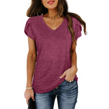 Women's Petal Sleeve Casual T-shirts - Purple