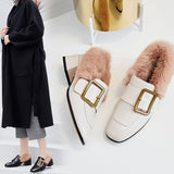 Rabbit Fur Chunky Buckle Fleece Loafers