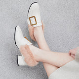 Rabbit Fur Chunky Buckle Fleece Loafers
