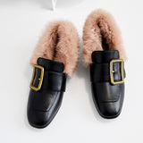 Rabbit Fur Chunky Buckle Fleece Loafers