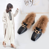 Retro  Square Toe Loafers With Rabbit Fur