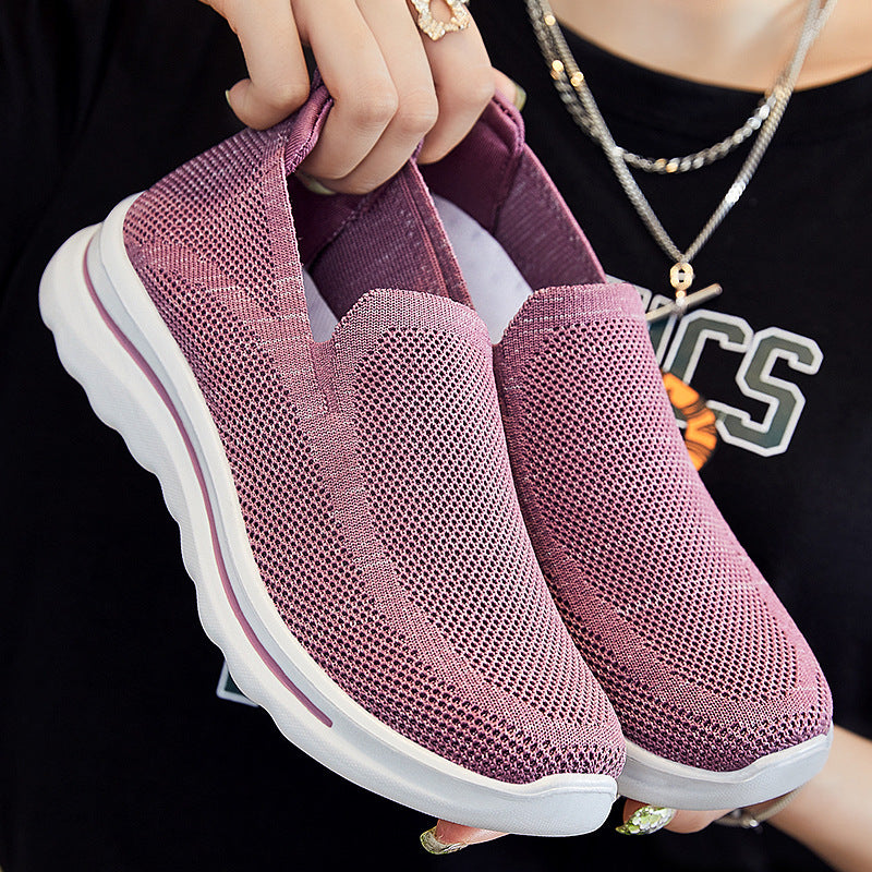 Round Toe Slip On Fly Knit Walking Shoes