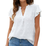 Ruffle Sleeve V-Neck Chiffon Blouse