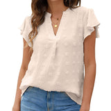 Ruffle Sleeve V-Neck Chiffon Blouse