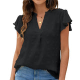 Ruffle Sleeve V-Neck Chiffon Blouse