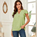 Ruffle Sleeve V-Neck Chiffon Blouse