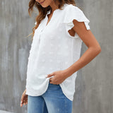 Ruffle Sleeve V-Neck Chiffon Blouse