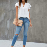 Ruffle Sleeve V-Neck Chiffon Blouse