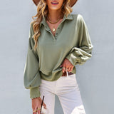 Simple Long Sleeve Solid Sweatshirts - Green