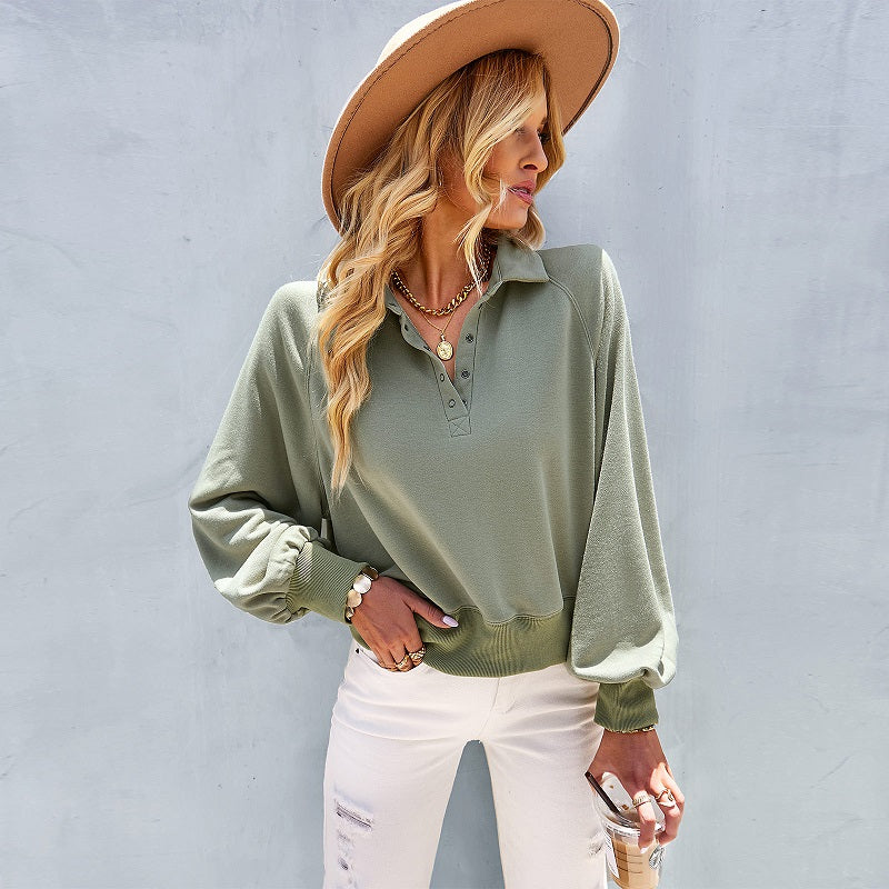 Simple Long Sleeve Solid Sweatshirts - Green