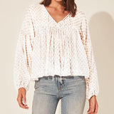 Women's Lantern Long Sleeve Floral Chiffon Shirt Top