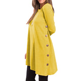 Women's Long Sleeve Scoop Neck Button Side Sweater Tunic Dress