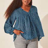 Women's Lantern Long Sleeve Floral Chiffon Shirt Top