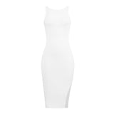 Women Plain Sleeveless Bodycon Knee-length Side Slit Dress